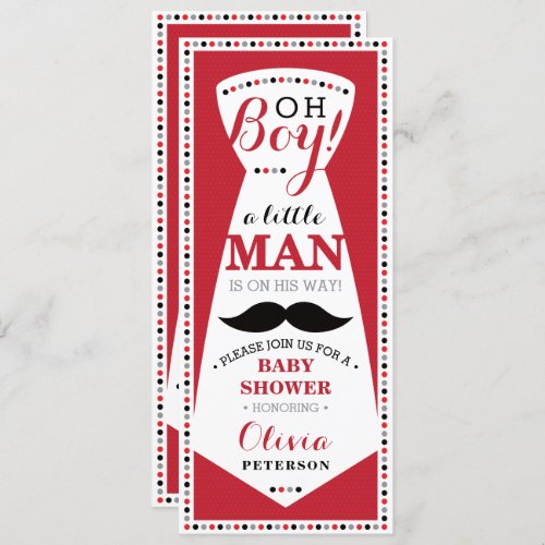 Little Man Baby Shower Invitation Tie Red Black Invitation