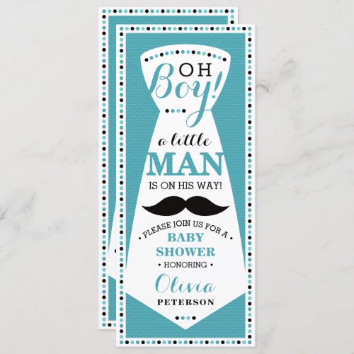 Little Man Baby Shower Invitation Tie Teal Black Invitation