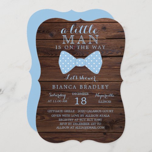 Little Man Baby Shower Invitation  Wood Bow Tie