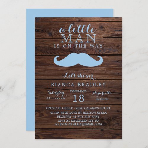 Little Man Baby Shower Invitation  Wood Mustache