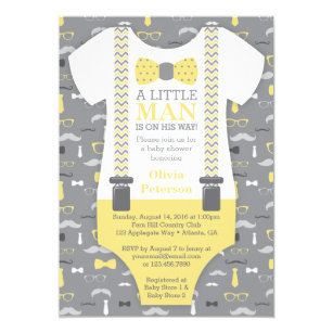 Gray And Yellow Baby Shower Invitations Zazzle Little Man Baby Shower Invitation Yellow Gray