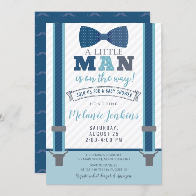 Little Man Baby Shower Invitations for Boy (Front/Back)