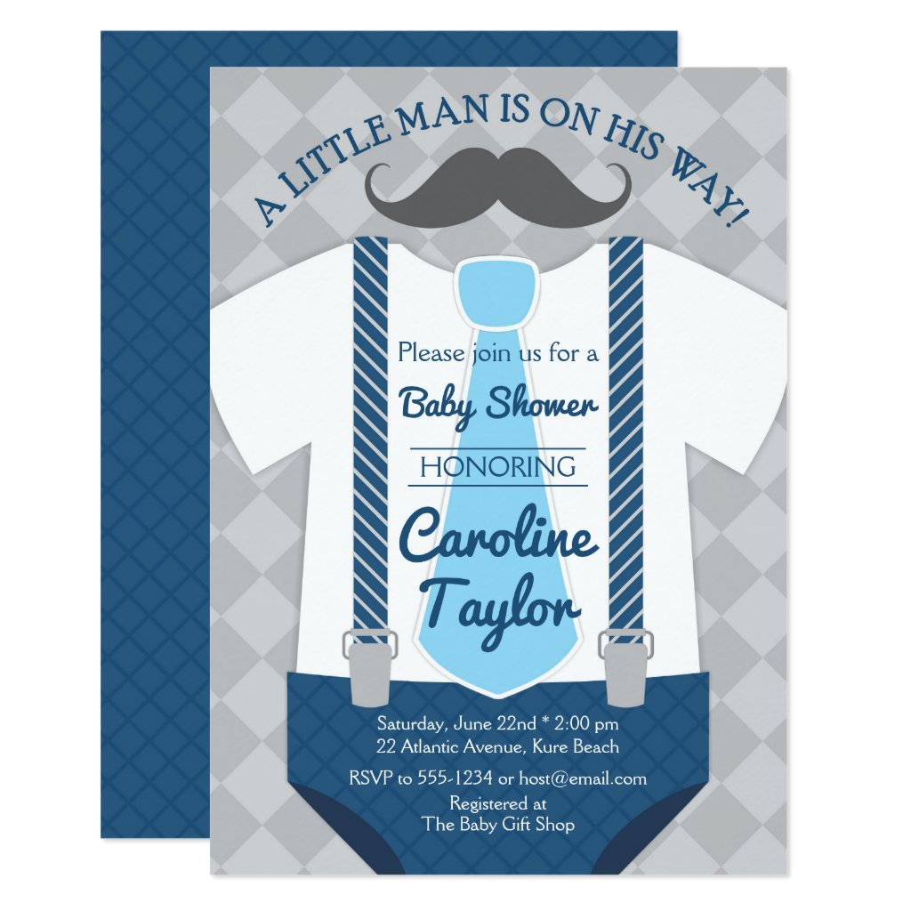 Little Man Baby Shower Outfit Invitation