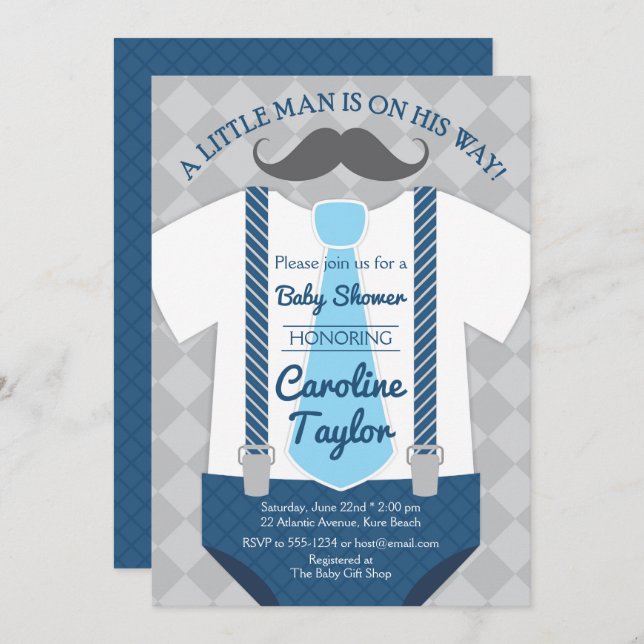 Little Man Baby Shower Outfit Invitation (Front/Back)