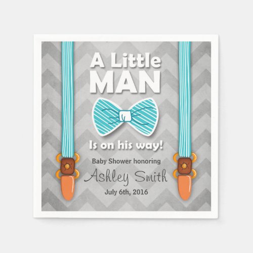 Little Man Baby Shower Paper Napkin Bow Tie Blue