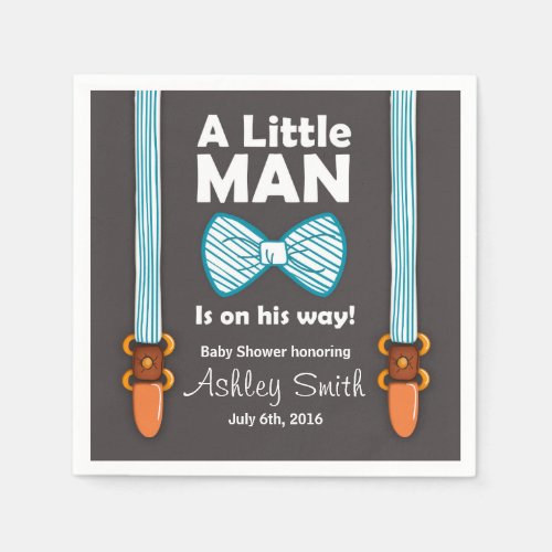 Little Man Baby Shower Paper Napkin Bow Tie Blue