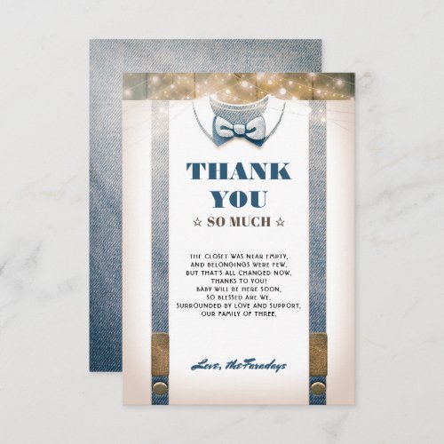 Little Man Baby Shower  Rustic Country Thank You Invitation