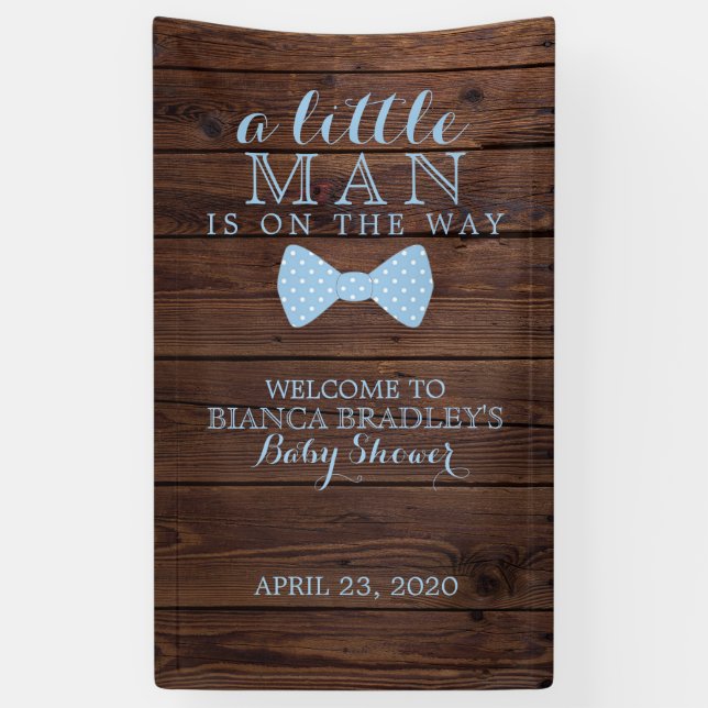 Little Man Baby Shower | Rustic Wood Bowtie Banner (Vertical)