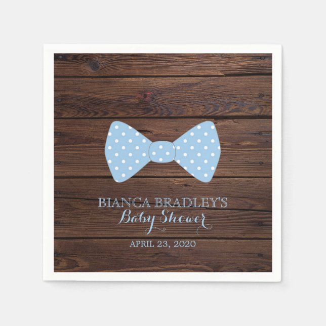 Little Man Baby Shower | Rustic Wood Bowtie Paper Napkins (Front)