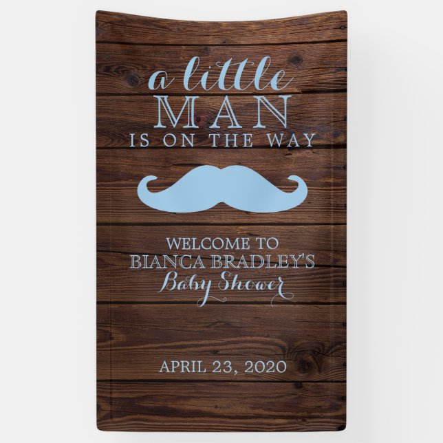 Little Man Baby Shower | Rustic Wood Mustache Banner (Vertical)