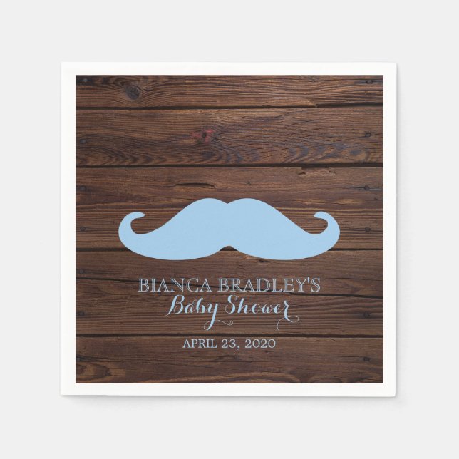 Little Man Baby Shower | Rustic Wood Mustache Napkins (Front)