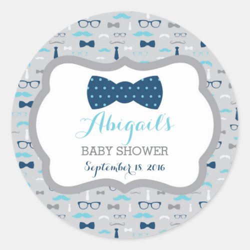 Little Man Baby Shower Sticker Baby Blue Navy Classic Round Sticker