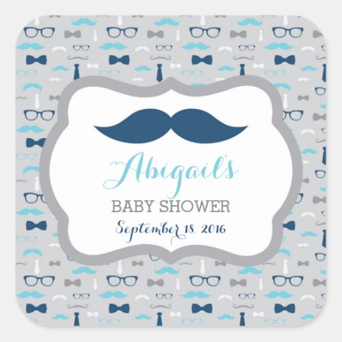 Little Man Baby Shower Sticker Baby Blue Navy Square Sticker