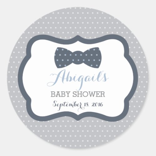 Little Man Baby Shower Sticker Navy Blue Gray Classic Round Sticker