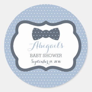 Little Man Baby Shower Sticker, Navy Blue, Gray Classic Round Sticker