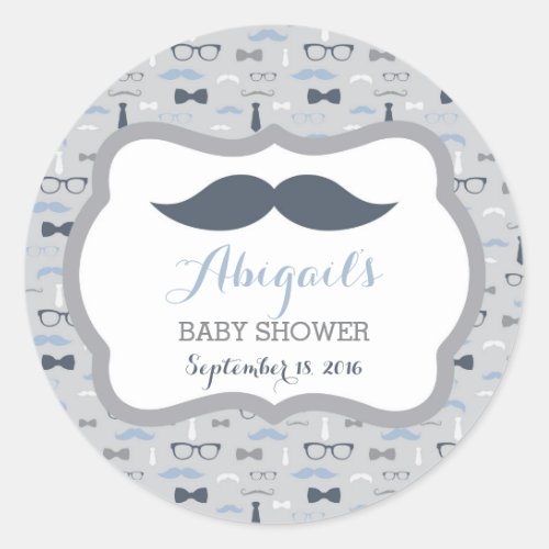 Little Man Baby Shower Sticker Navy Blue Gray Classic Round Sticker