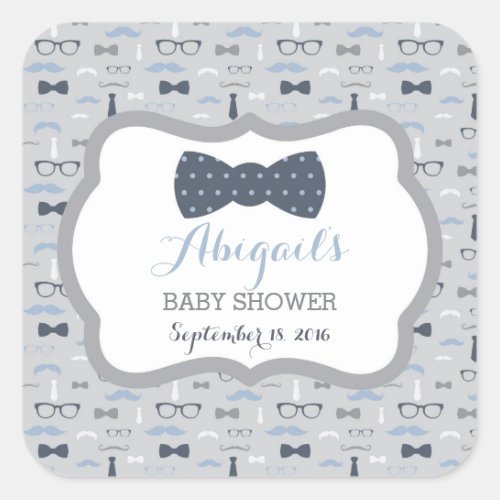 Little Man Baby Shower Sticker Navy Blue Gray Square Sticker