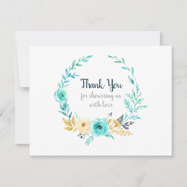 Little Man Baby Shower Teal Blue Thank You (Front)