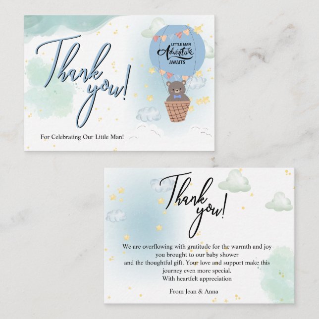 little man Baby Shower thank you Note Card (Front/Back)