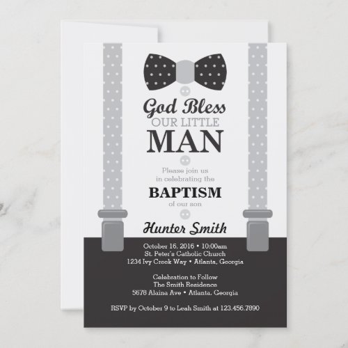 Little Man Baptism Invitation Black Gray Invitation