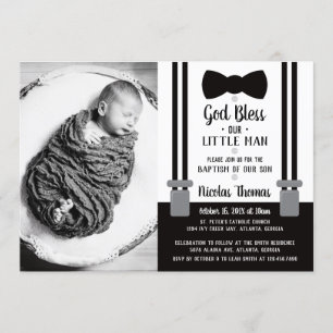 Little Man Baptism Invitation, Black Invitation