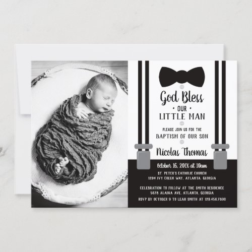 Little Man Baptism Invitation Black Invitation