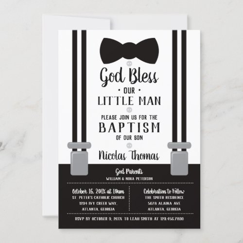 Little Man Baptism Invitation Black White Invitation