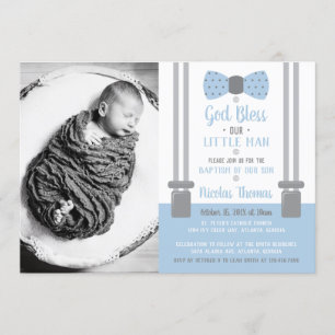 Little Man Baptism Invitation, Blue, Gray Invitation