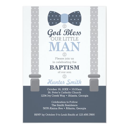 Little Man Baptism Invitation Navy Blue Gray Card Zazzle Little Man Baptism Invitation Navy Blue Gray Card