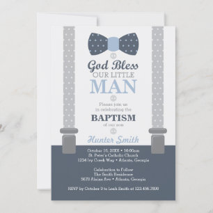Little Man Baptism Invitation, Navy Blue, Gray Invitation