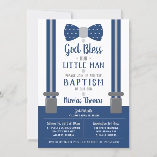 Little Man Baptism Invitation Navy Gray Invitation