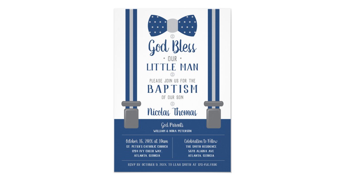 Little Man Baptism Invitation, Navy, Gray Invitation ...
