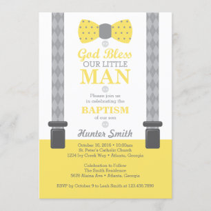 Little Man Baptism Invitation, Yellow, Gray Invitation
