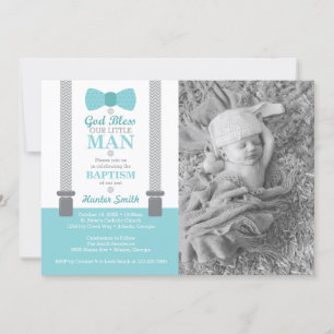 Little Man Baptism Photo Invitation, Aqua, Gray Invitation