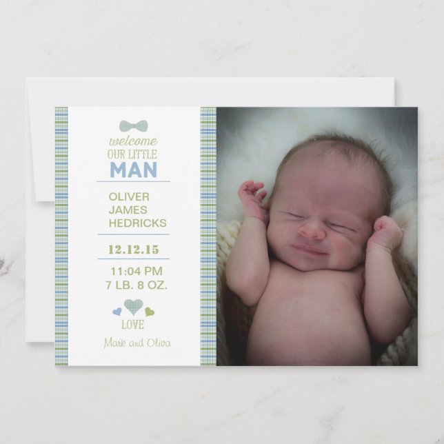 Little Man Birth Annoucment Announcement (Front)