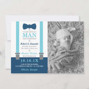 Little Man Birth Announcement, Blue, Gray Announcement