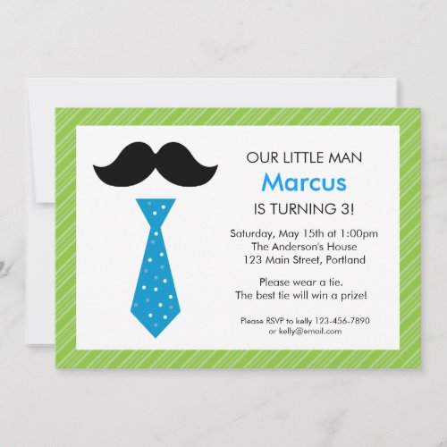 Little Man Birthday Invitation - Green