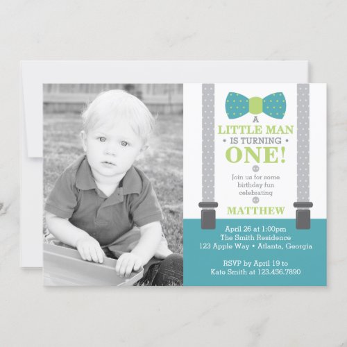 Little Man Birthday Party Invitation with Photo