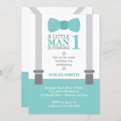 Little Man Birthday Party, Teal, Gray, Invitation (Front/Back)