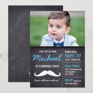 Little Man Birthday Photo Mustache Invitation