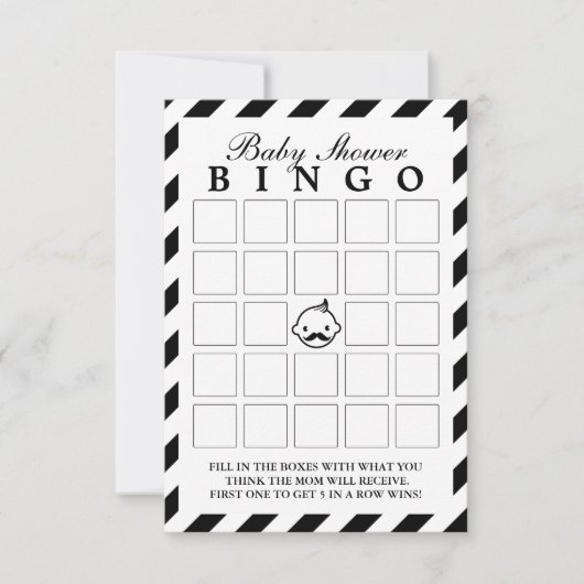Little Man Black Stripes Baby Shower Bingo Cards (Front)