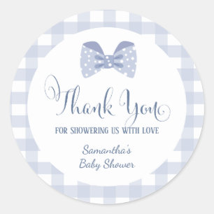 Little Man Blue bow tie baby shower Classic Round Sticker