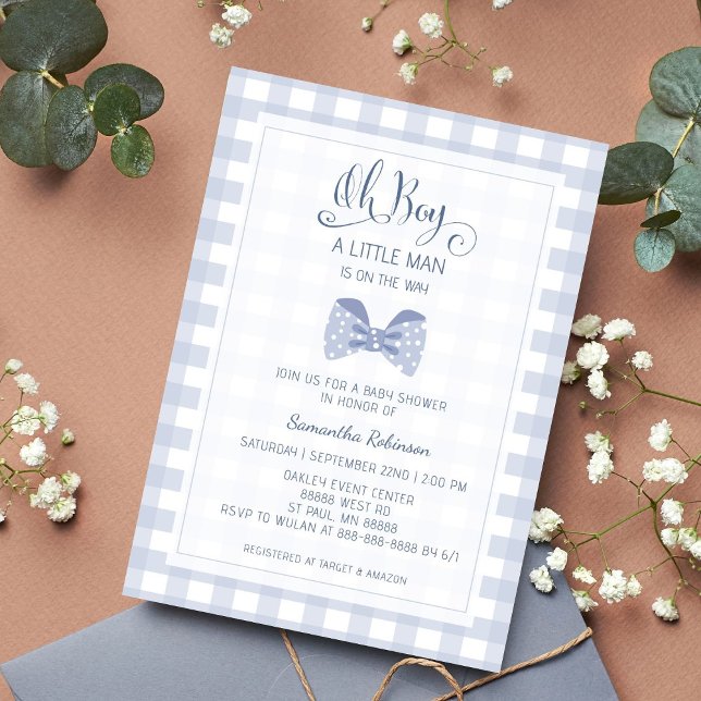 Little Man Blue bow tie baby shower  Invitation (Creator Uploaded)