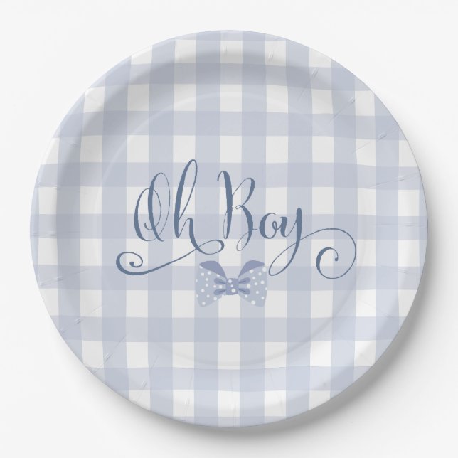 Little Man Blue bow tie baby shower  Paper Plates (Front)
