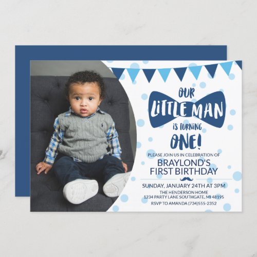 Little Man Blue Bow Tie Photo Invitation