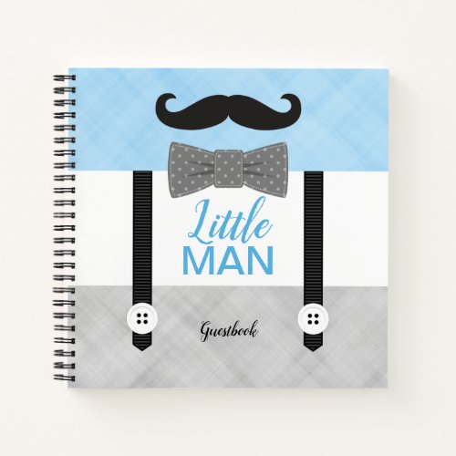 Little man blue  gray boy baby shower guest book