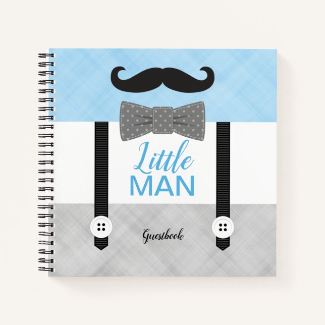 Little man blue  gray boy baby shower guest book (Front)