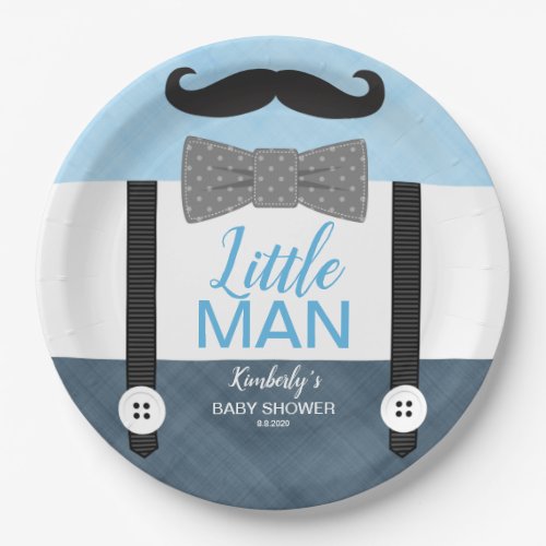 little man bow tie baby blue navy boy baby shower paper plates