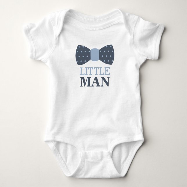 Little Man Bow Tie Baby Bodysuit in Navy and Gray (Front)