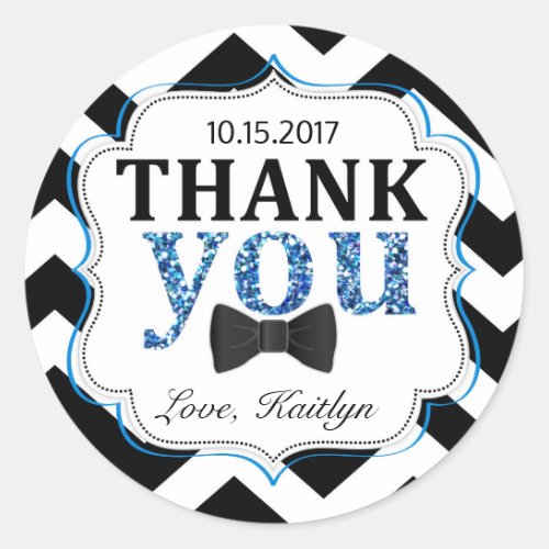 Little Man Bow_tie Chevron Print Thank You Classic Round Sticker